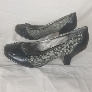 Barefoot Pumps Womens 11 Black Grey Good Herringbone Tweed Kitten Heel Round Toe